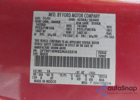 2002 Ford F-150 Xl/Xlt from USA, damaged, VIN 3FTRF18W82MA22218